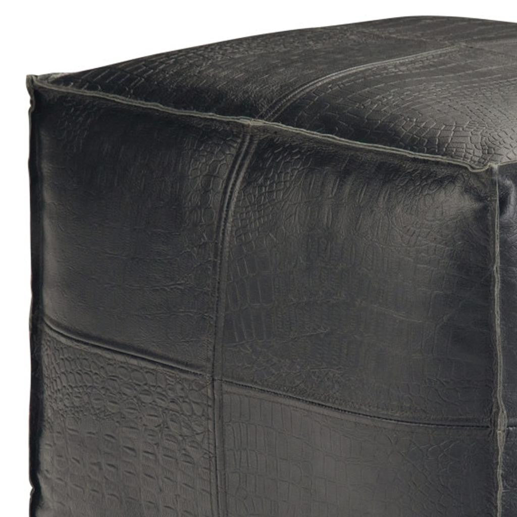 18" Black Leather Pouf Ottoman