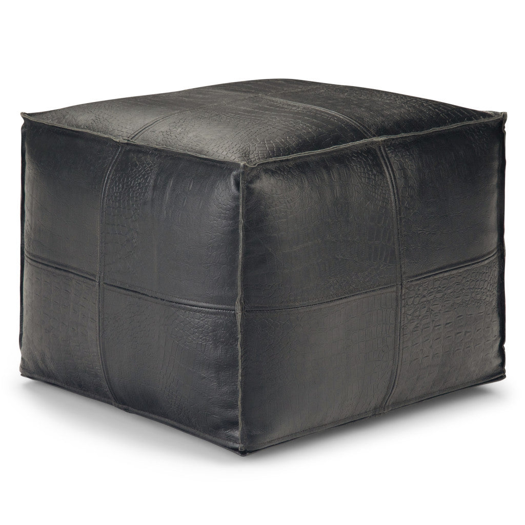 18" Black Leather Pouf Ottoman