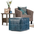 18" Blue Leather Pouf Ottoman