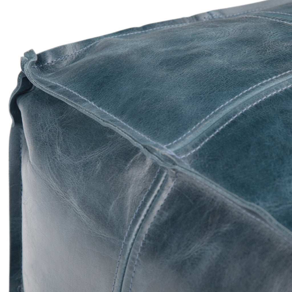 18" Blue Leather Pouf Ottoman