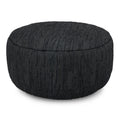 30" Black Leather Round Pouf Ottoman