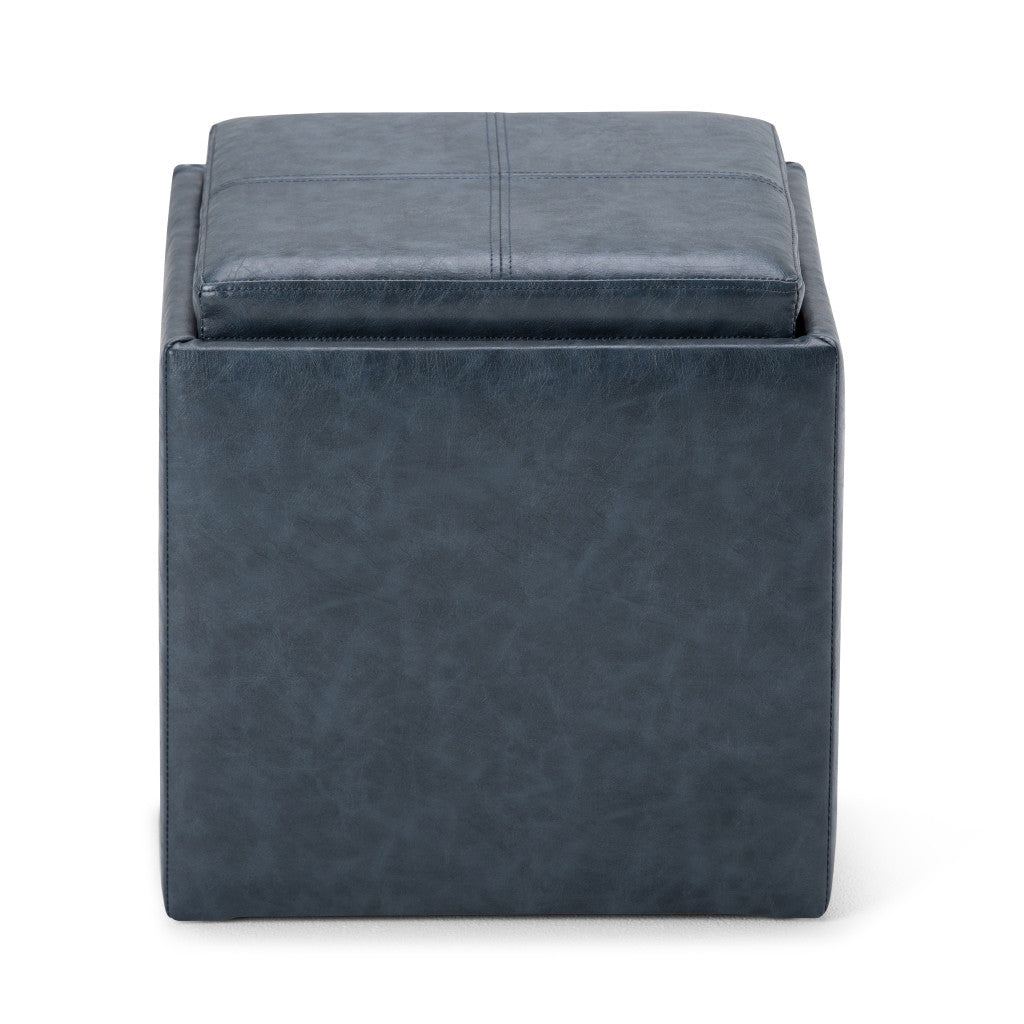 17" Denim Blue Upholstery Storage Ottoman