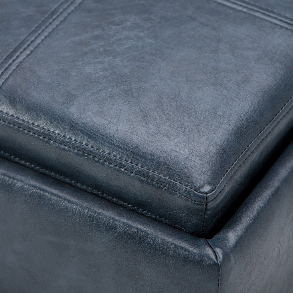 17" Denim Blue Upholstery Storage Ottoman