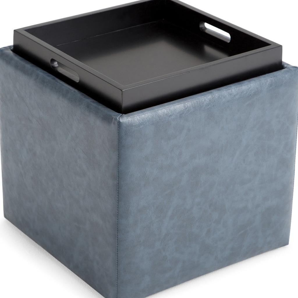 17" Denim Blue Upholstery Storage Ottoman