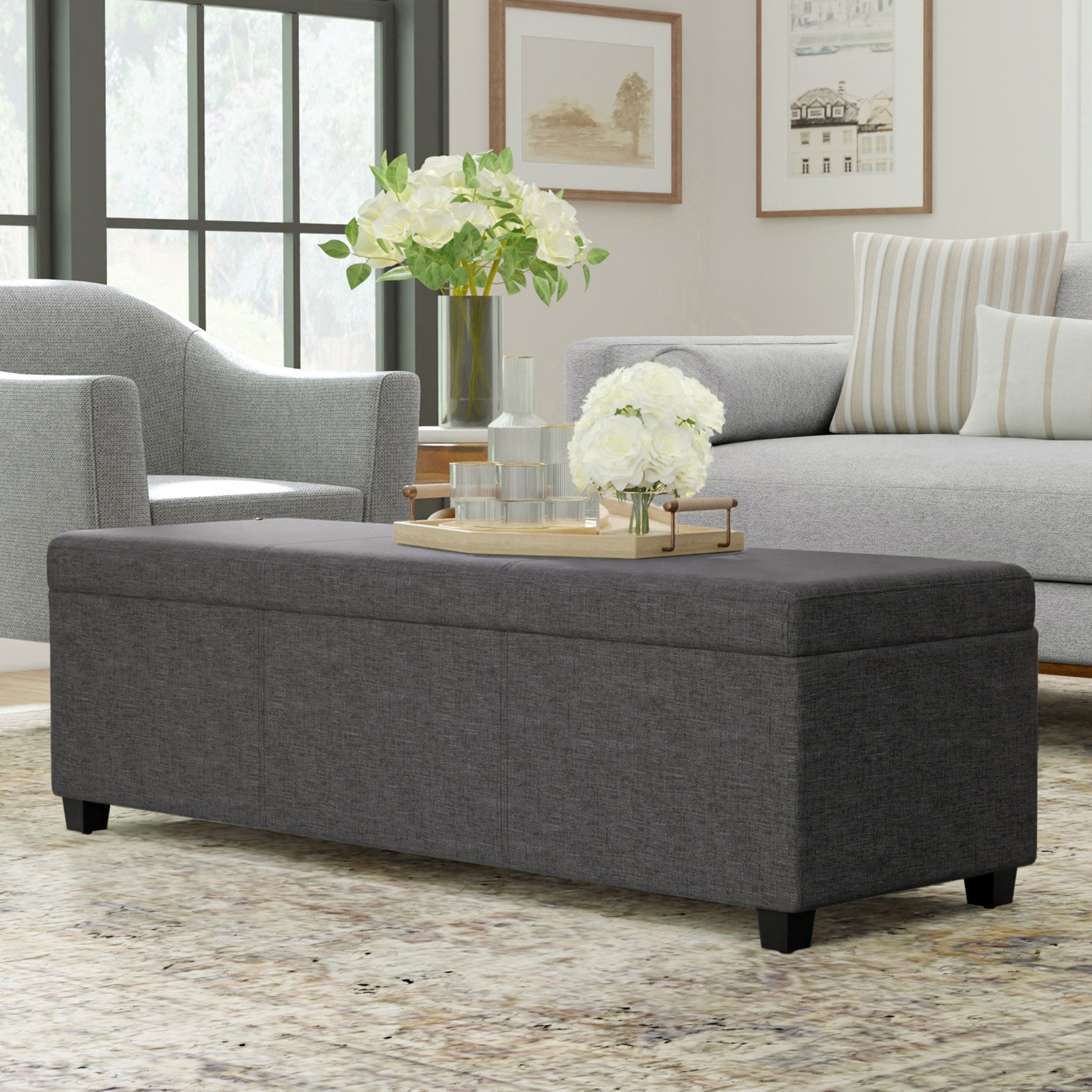 54" Dark Brown and Slate Gray Upholstery Storage Ottoman