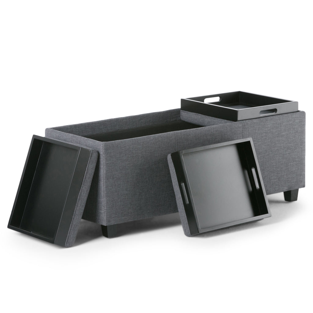 42" Dark Brown and Slate Gray Upholstery Storage Ottoman