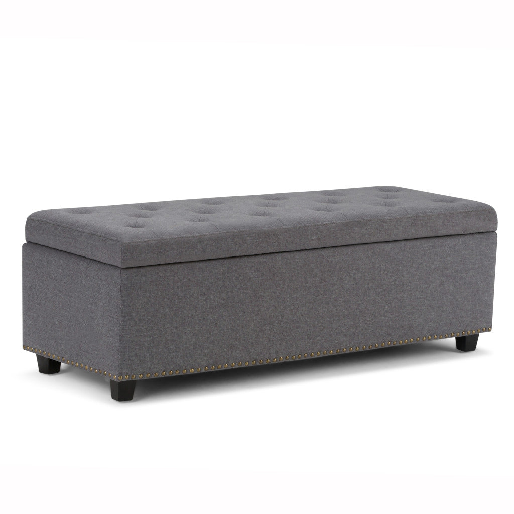 Front view of 48" Dark Brown and Slate Gray Upholstery Storage Ottoman