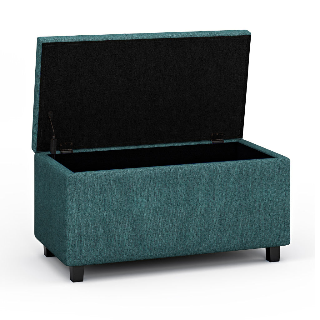 34" Dark Brown and Teal Blue Upholstery Storage Ottoman