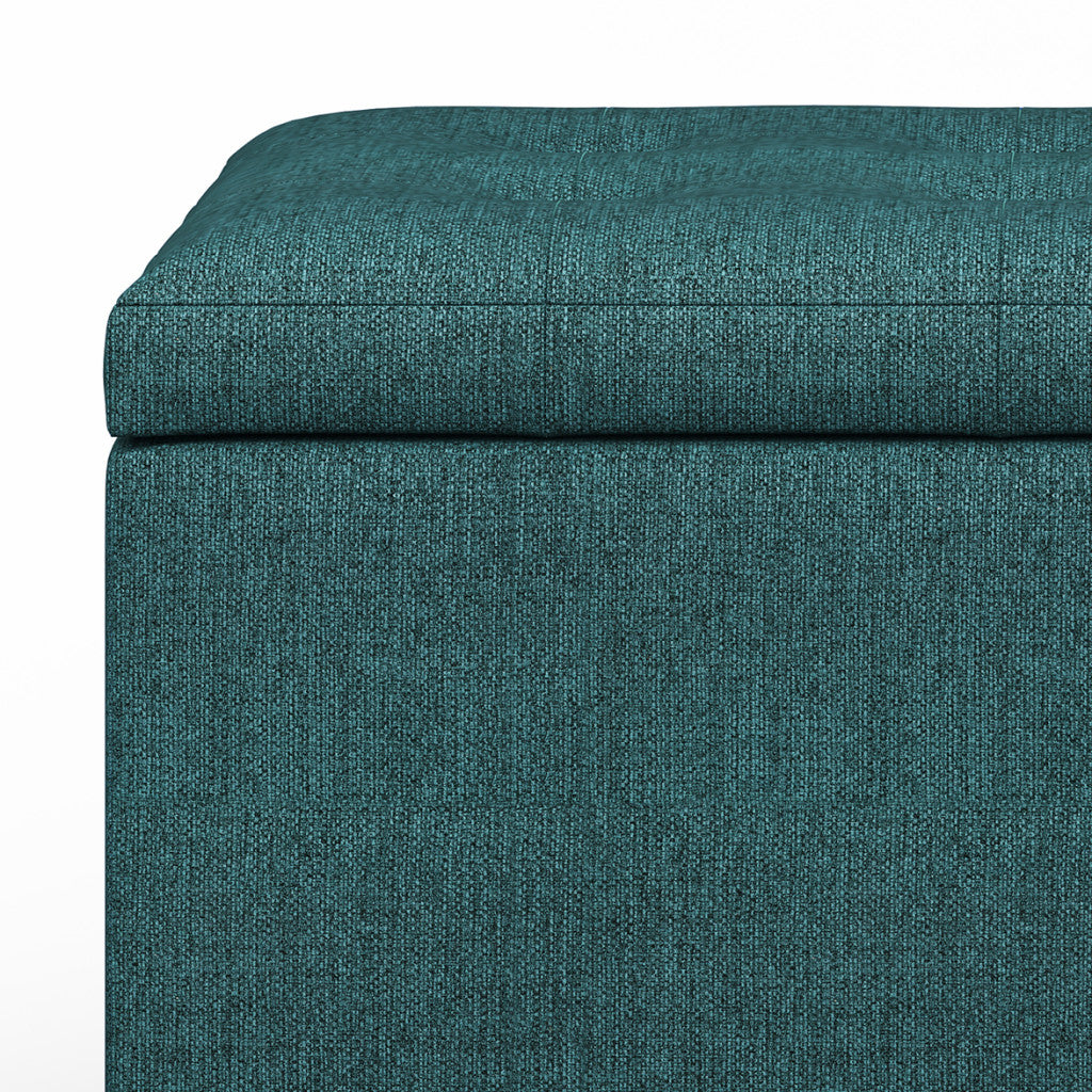 34" Dark Brown and Teal Blue Upholstery Storage Ottoman