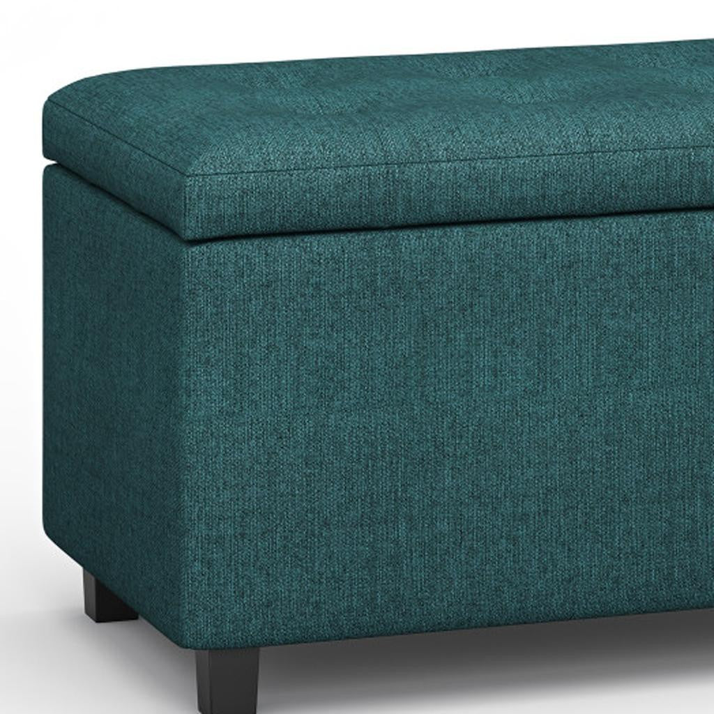34" Dark Brown and Teal Blue Upholstery Storage Ottoman