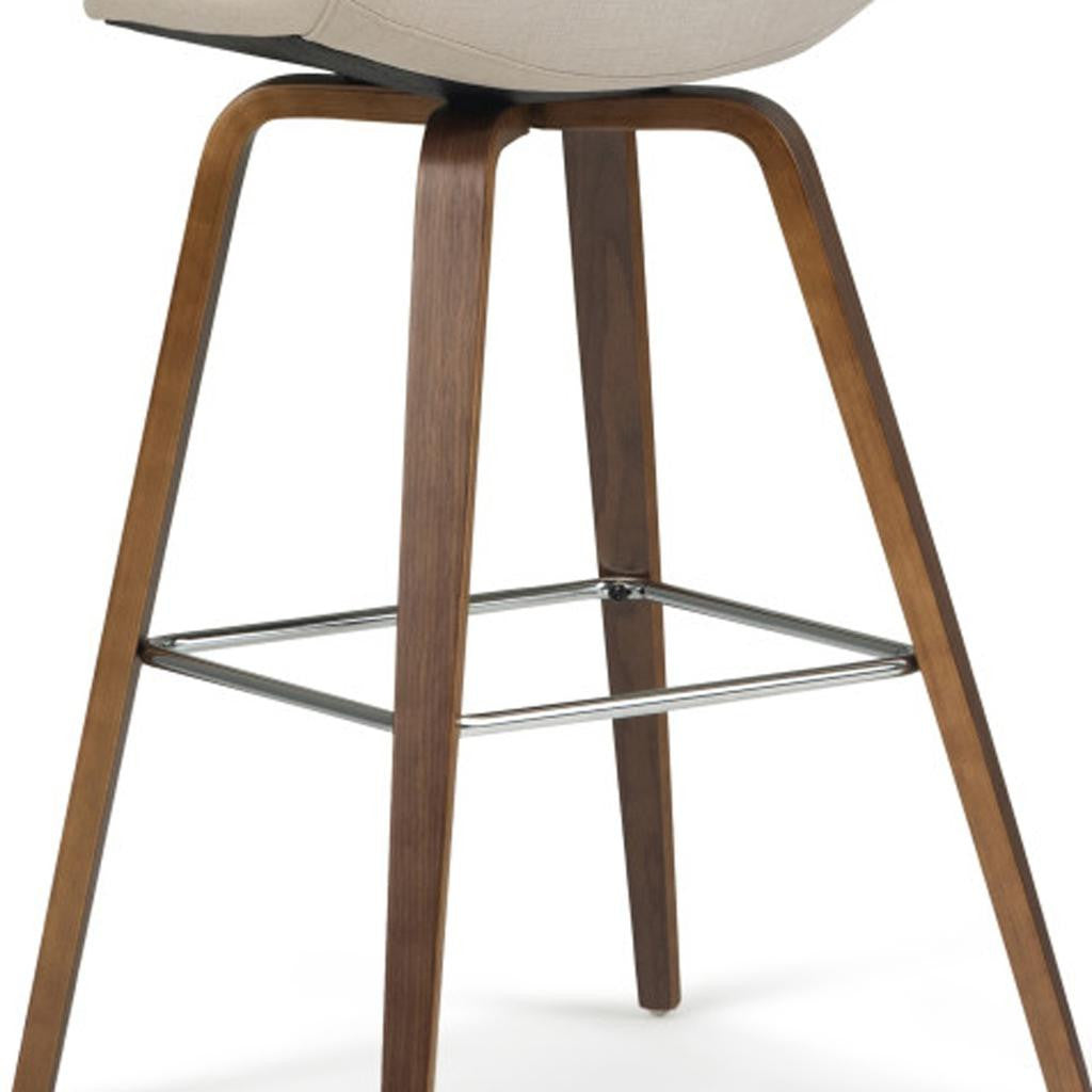 Elegant 28" Natural Wood Backless Bar Chair positioned at a stylish kitchen island