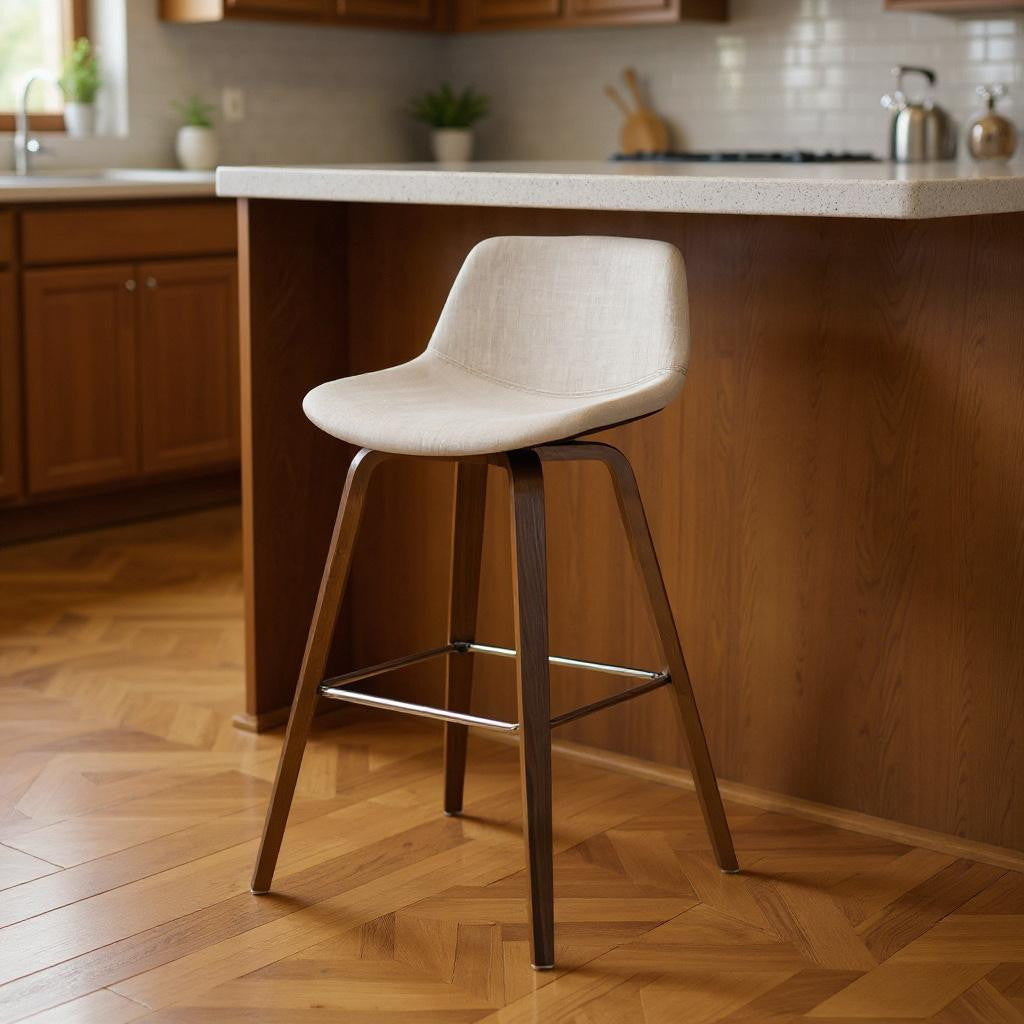Front view of Elegant 28" Natural Wood Backless Bar Chair by Homeroots