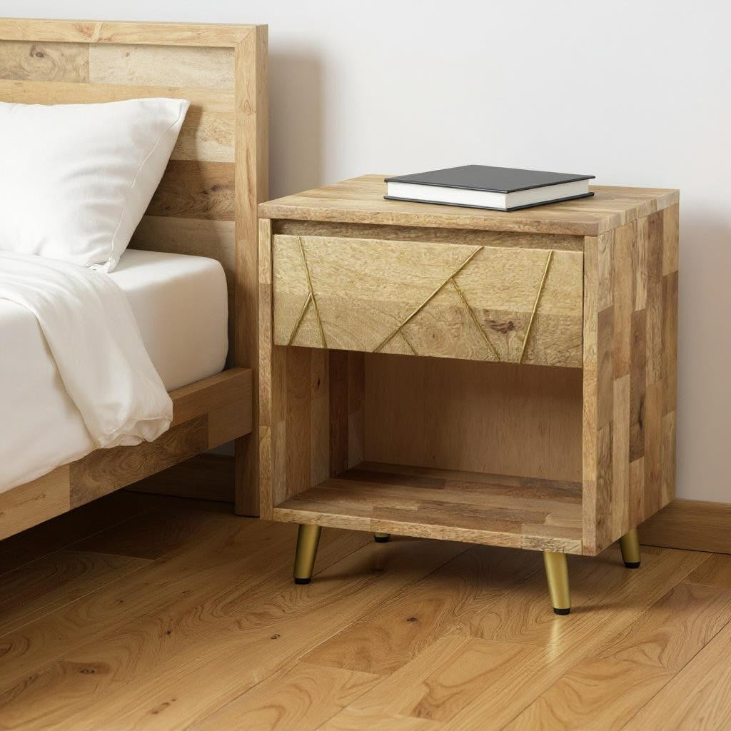 24" Natural Solid Wood Two Drawer Nightstand