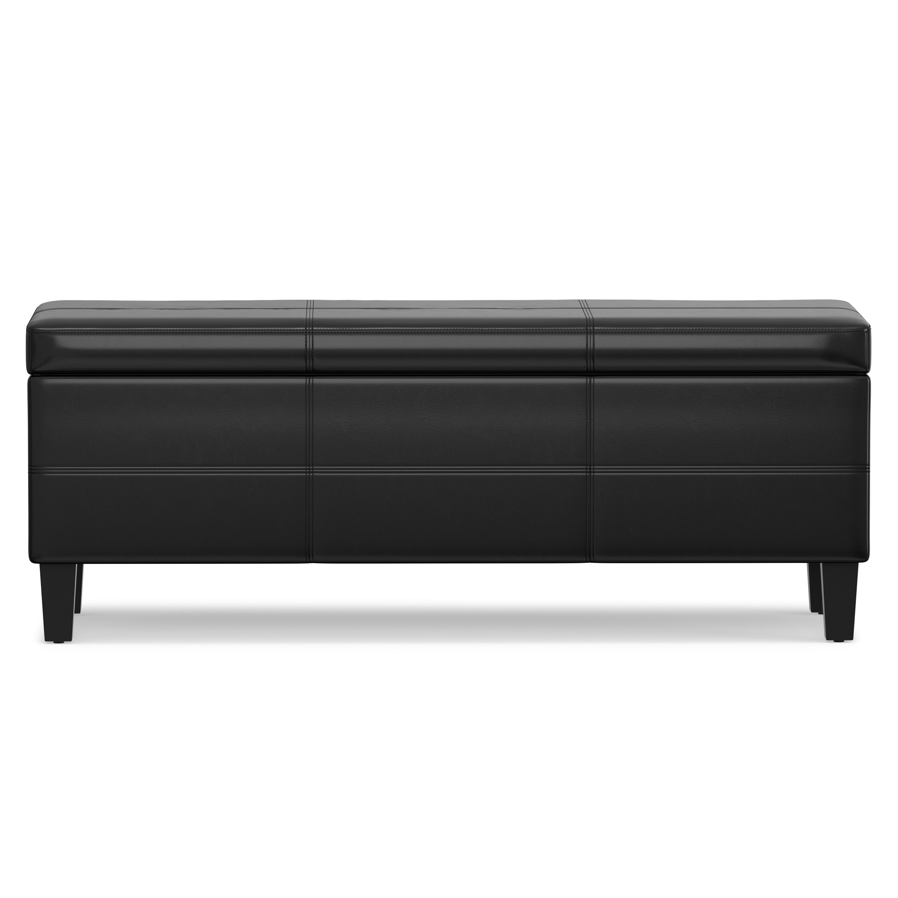 48" Black and Dark Brown Leather Ottoman With Storage