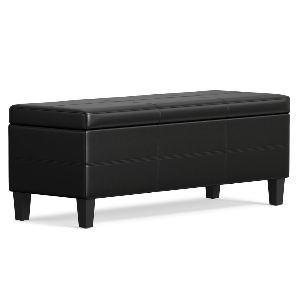 48" Black and Dark Brown Leather Ottoman With Storage