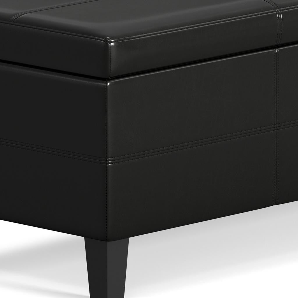 48" Black and Dark Brown Leather Ottoman With Storage