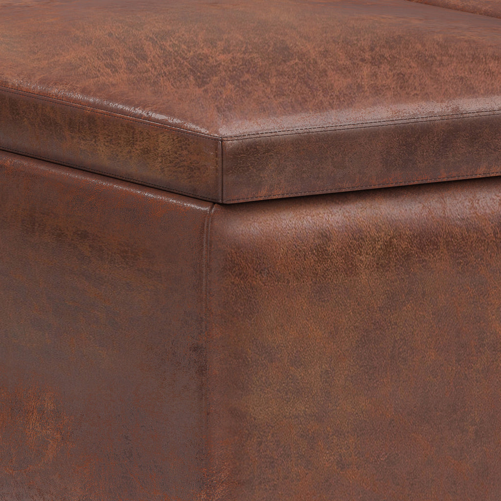 34" Brown Leather Cocktail Ottoman With Storage
