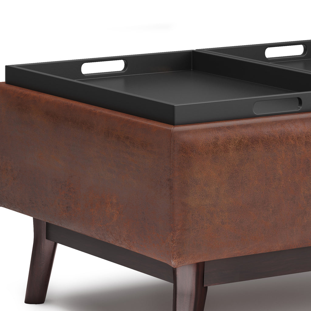 34" Brown Leather Cocktail Ottoman With Storage
