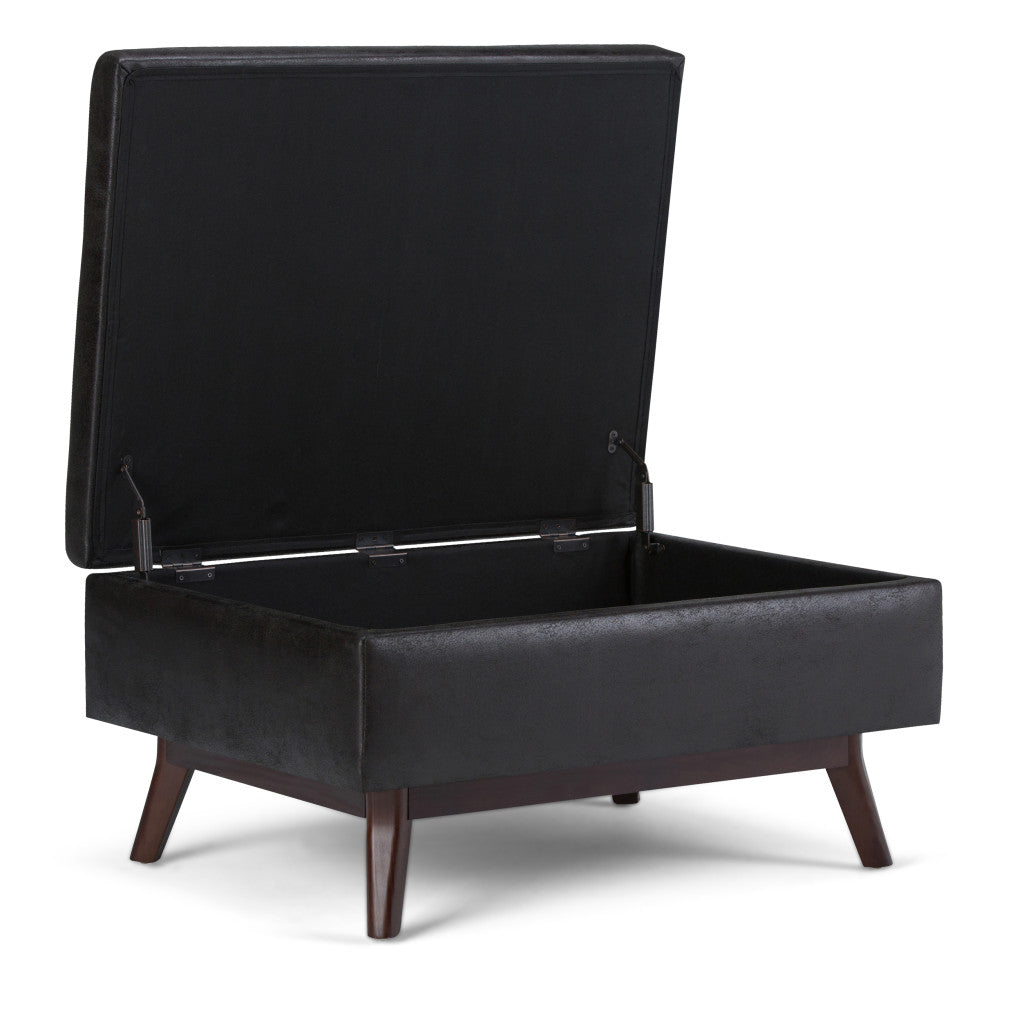 34" Black and Brown Leather Cocktail Ottoman With Storage