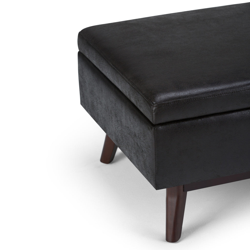 34" Black and Brown Leather Cocktail Ottoman With Storage