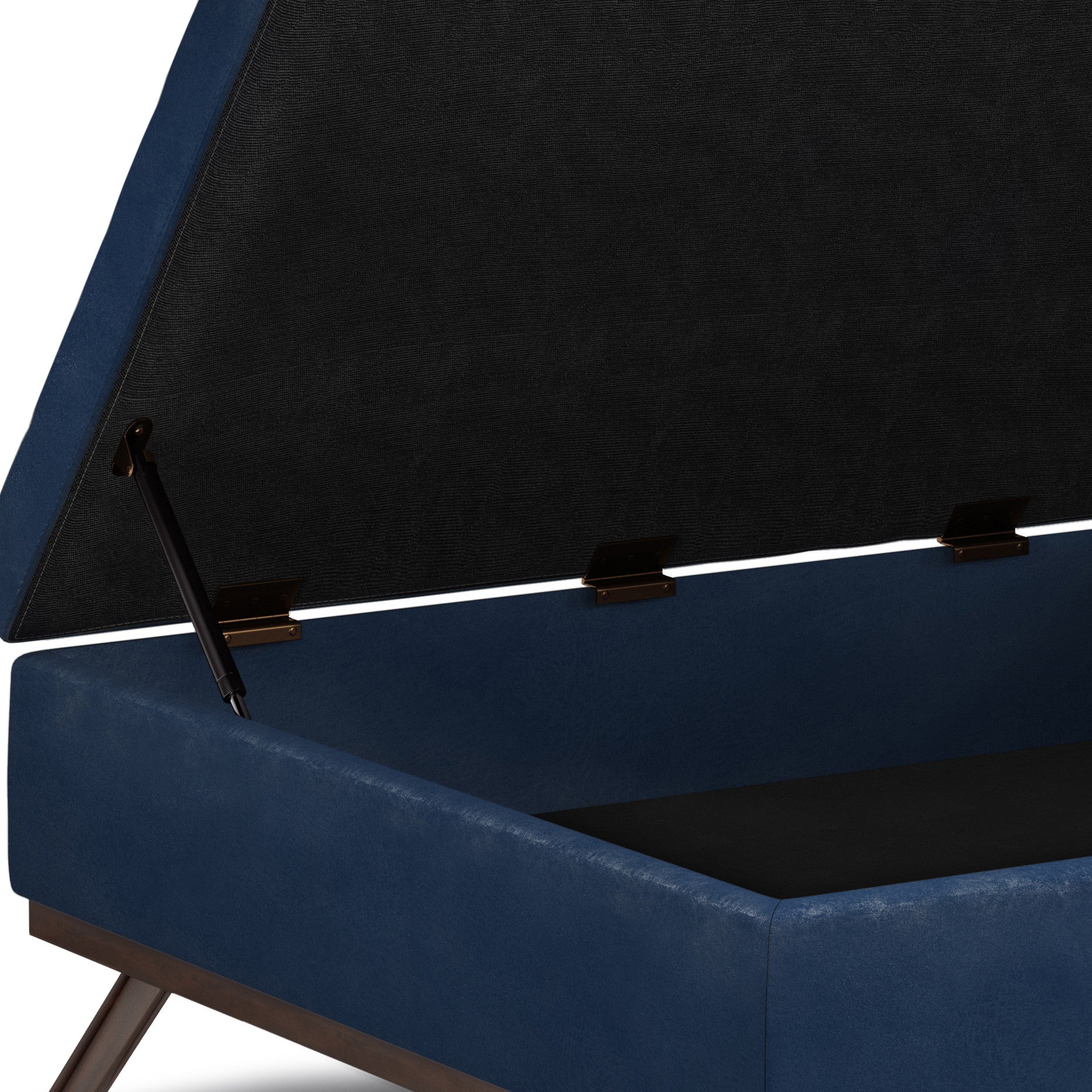 Stylish 36" Blue and Brown Leather Cocktail Ottoman with feet resting on top