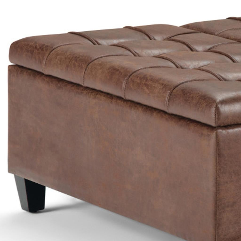 36" Brown and Espresso Leather Cocktail Ottoman With Storage