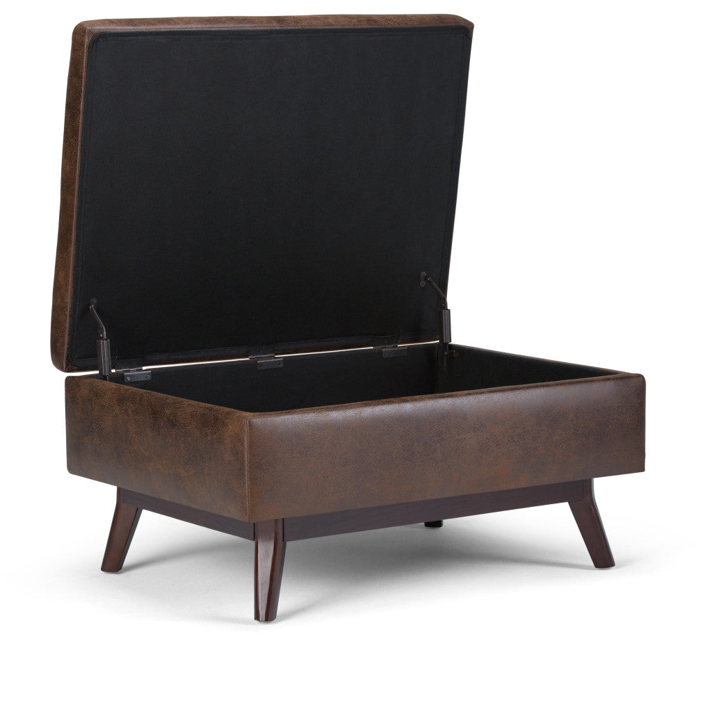 Front view of 34" Brown Leather Cocktail Ottoman with Storage by Homeroots