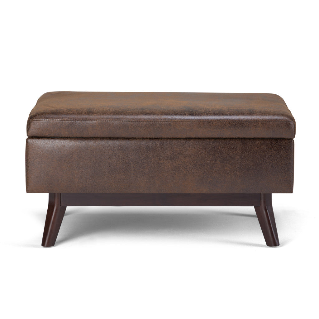 Top view showcasing the flat surface of Brown Leather Cocktail Ottoman