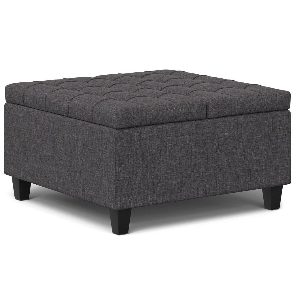 30" Gray and Brown Fabric Cocktail Ottoman With Storage