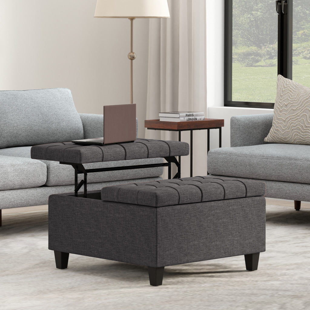 30" Gray and Brown Fabric Cocktail Ottoman With Storage