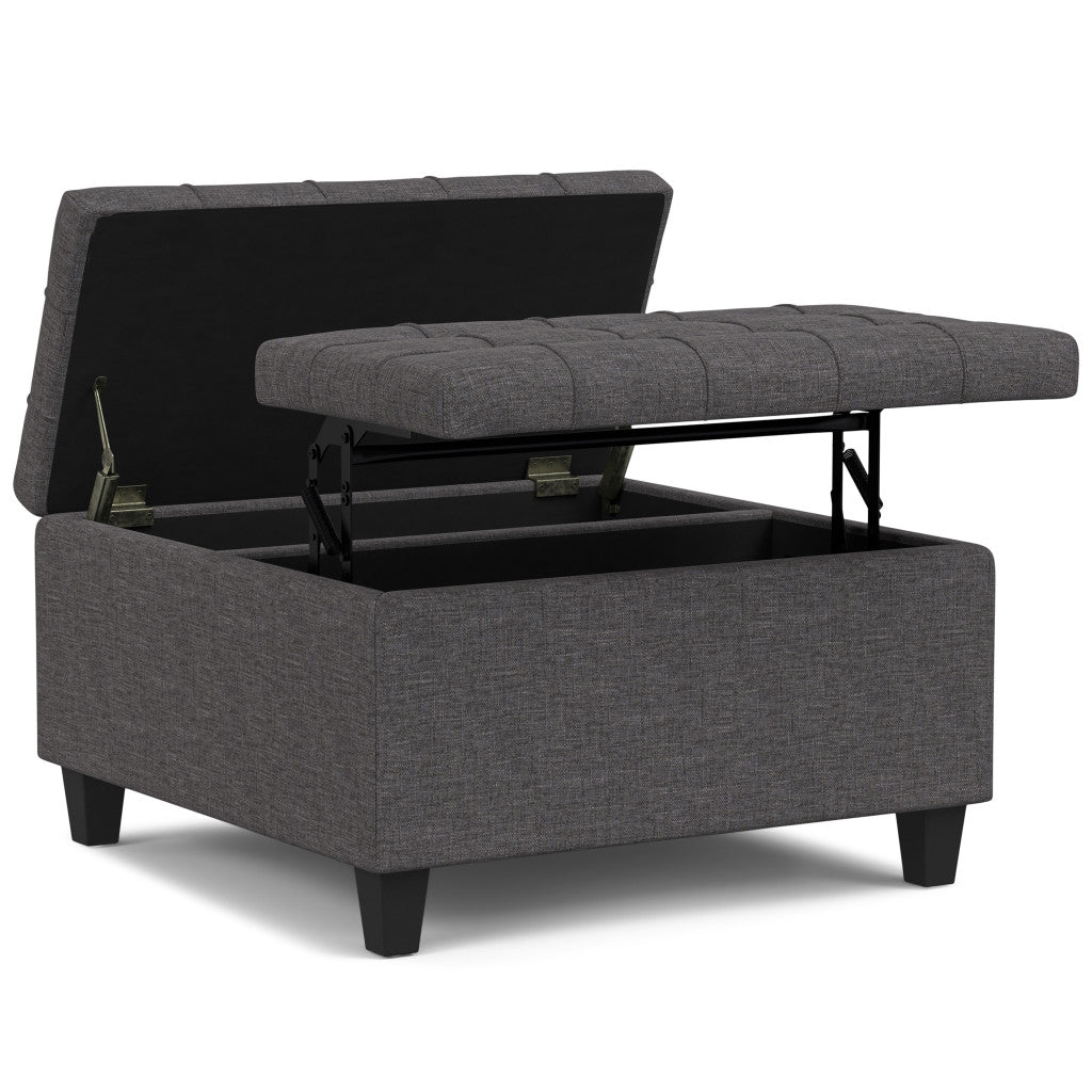 30" Gray and Brown Fabric Cocktail Ottoman With Storage