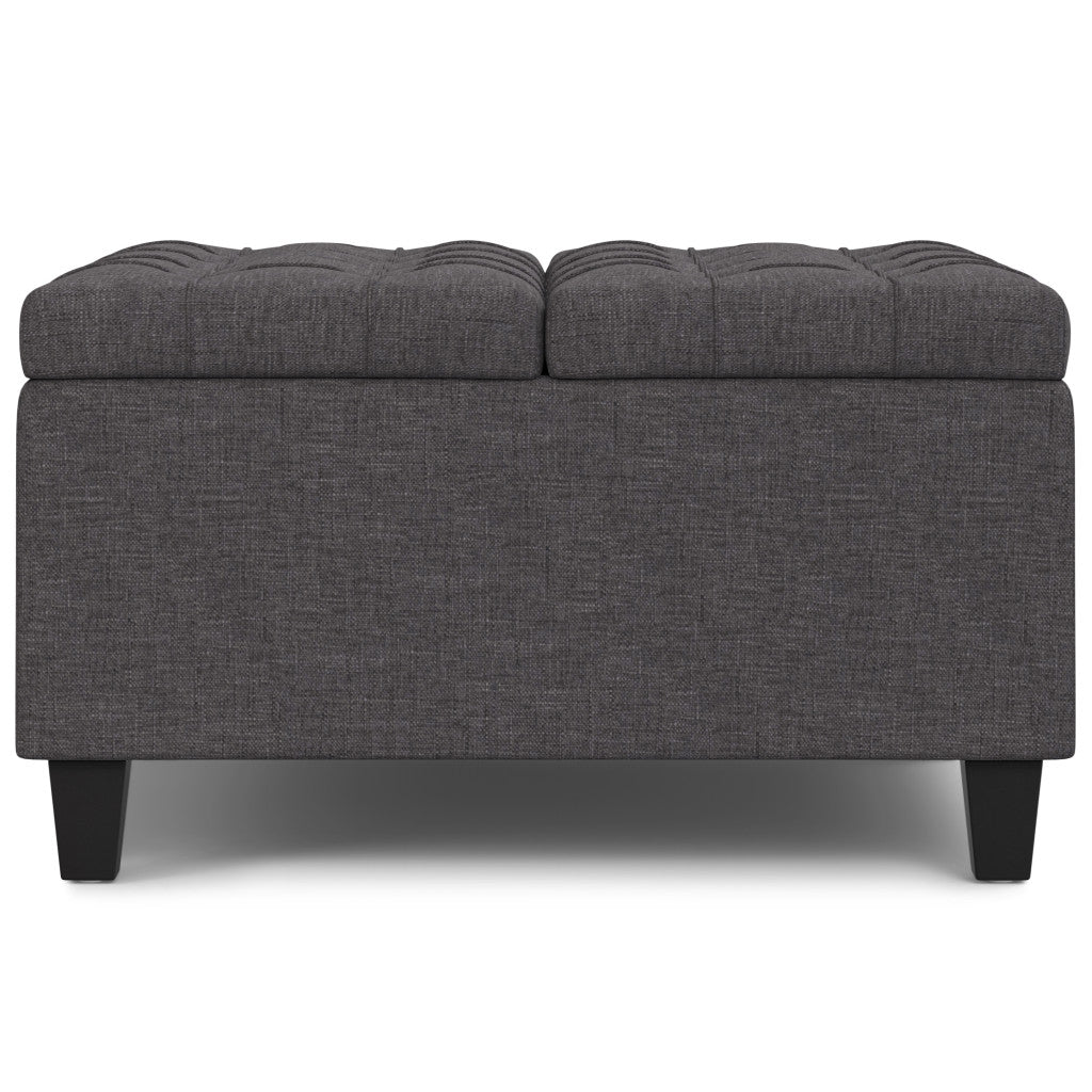 30" Gray and Brown Fabric Cocktail Ottoman With Storage