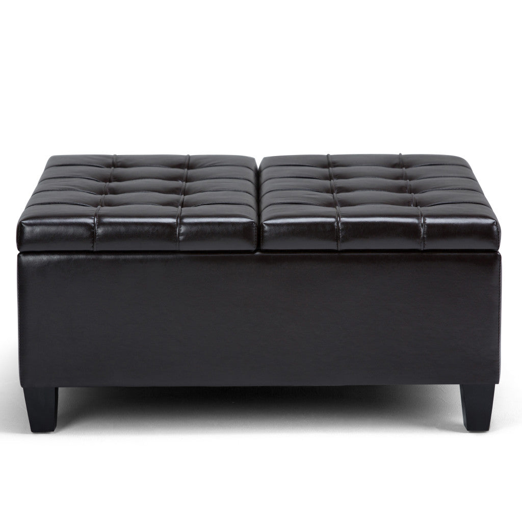 36" Brown and Espresso Leather Cocktail Ottoman With Storage