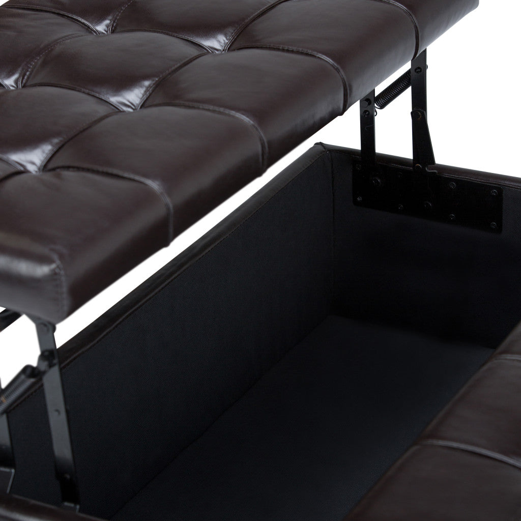 36" Brown and Espresso Leather Cocktail Ottoman With Storage