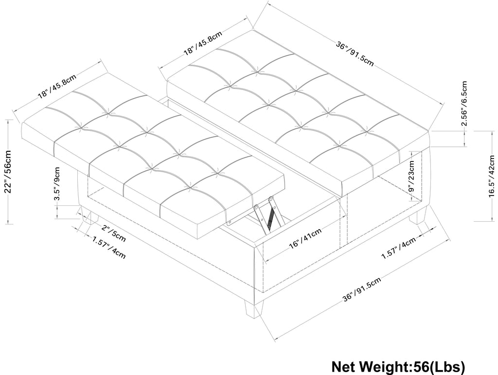 36" Brown and Espresso Leather Cocktail Ottoman With Storage