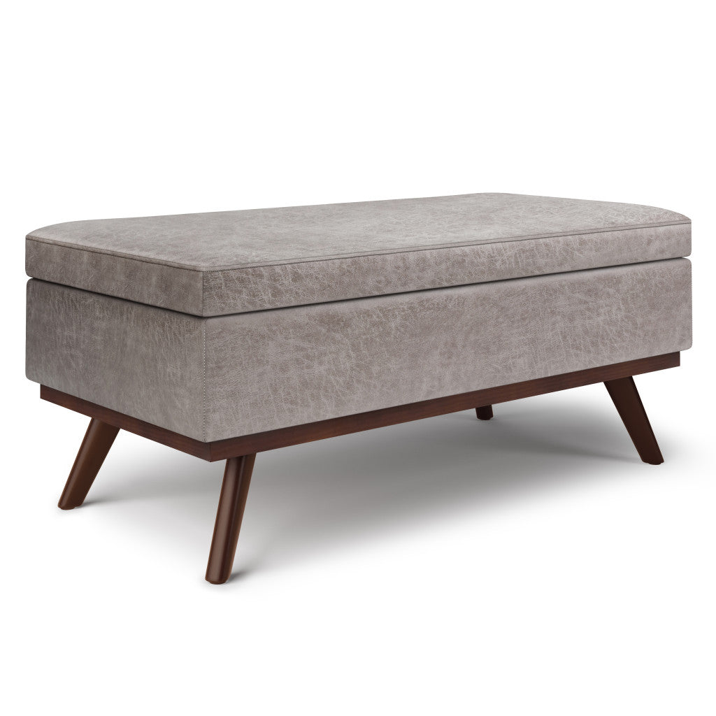 42" Gray and Brown Leather Cocktail Ottoman With Storage