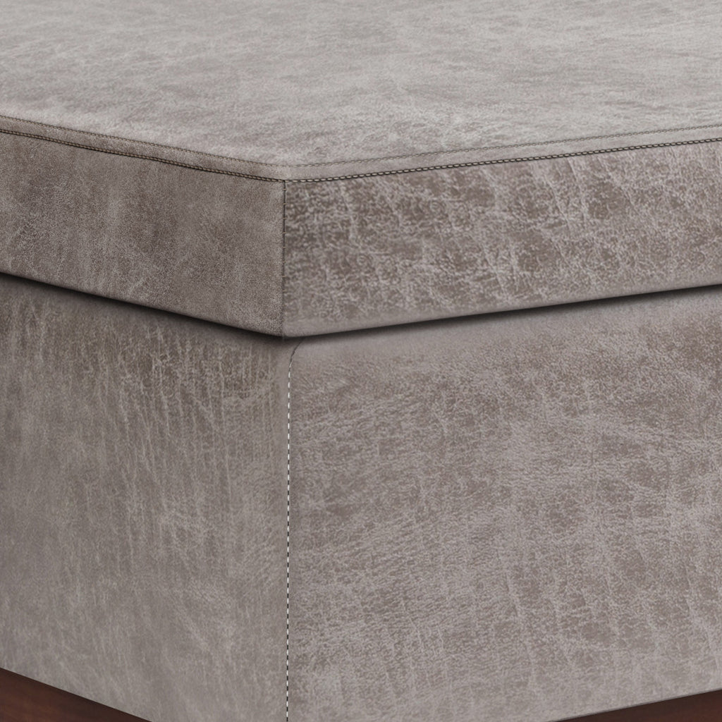 42" Gray and Brown Leather Cocktail Ottoman With Storage