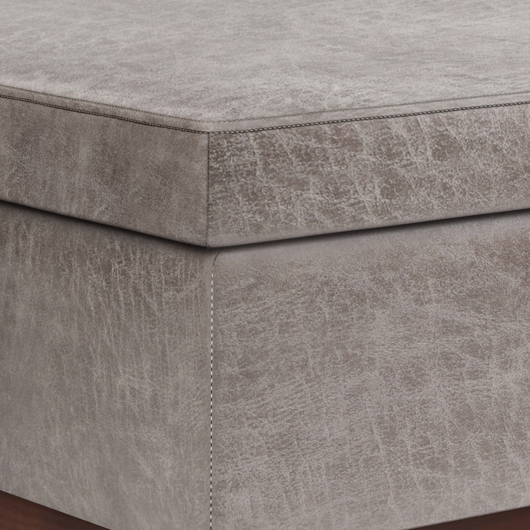 42" Gray and Brown Leather Cocktail Ottoman With Storage