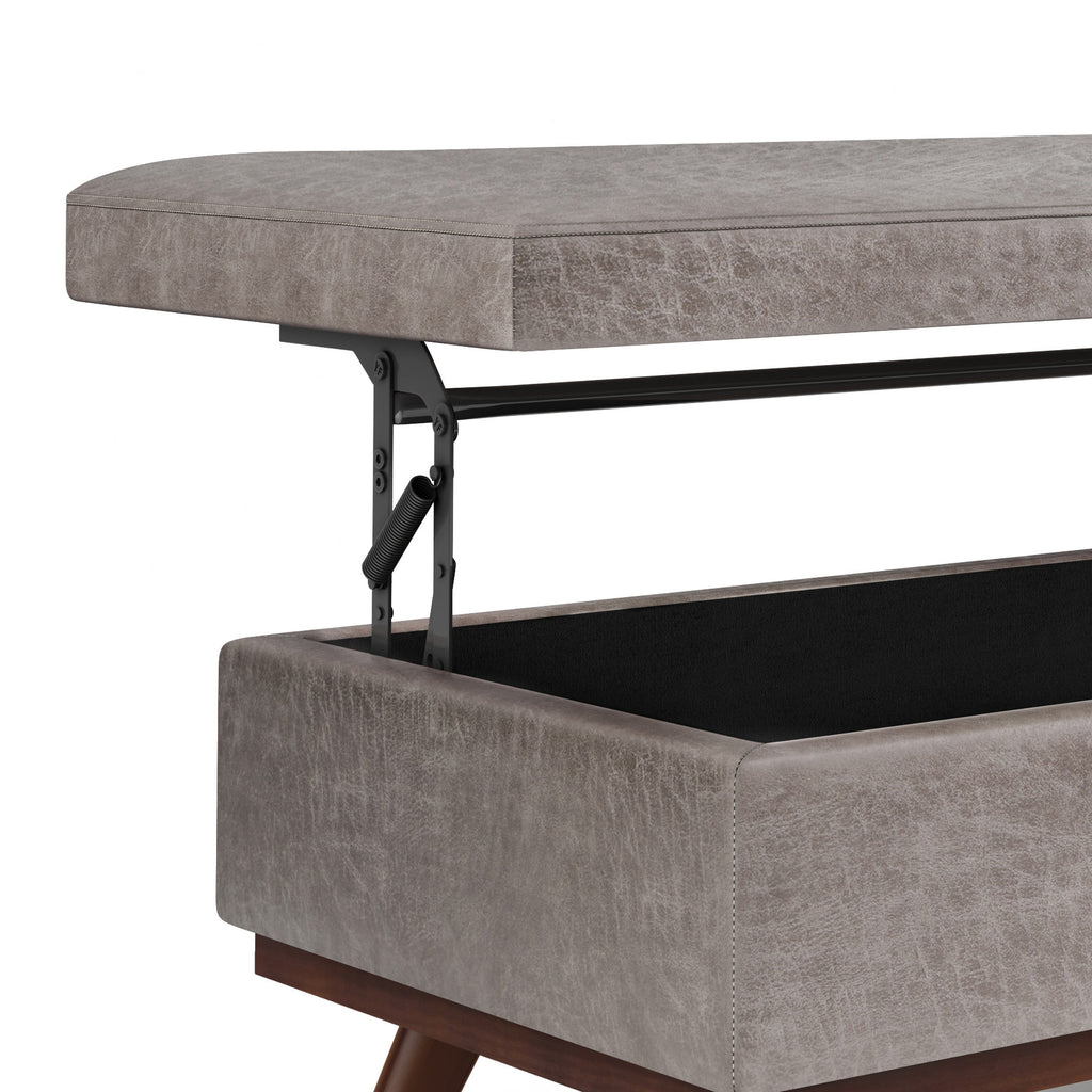 42" Gray and Brown Leather Cocktail Ottoman With Storage