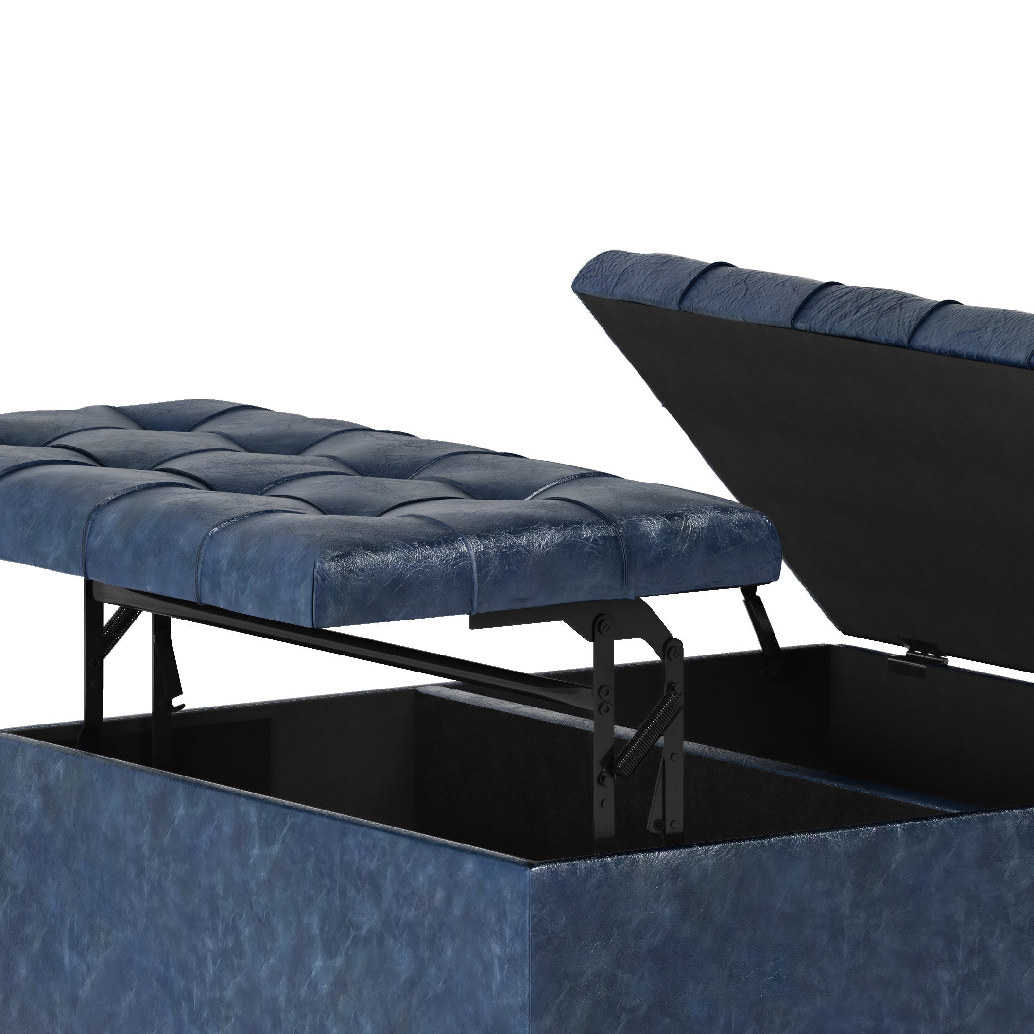 Close-up of the blue leather texture of the Cocktail Ottoman