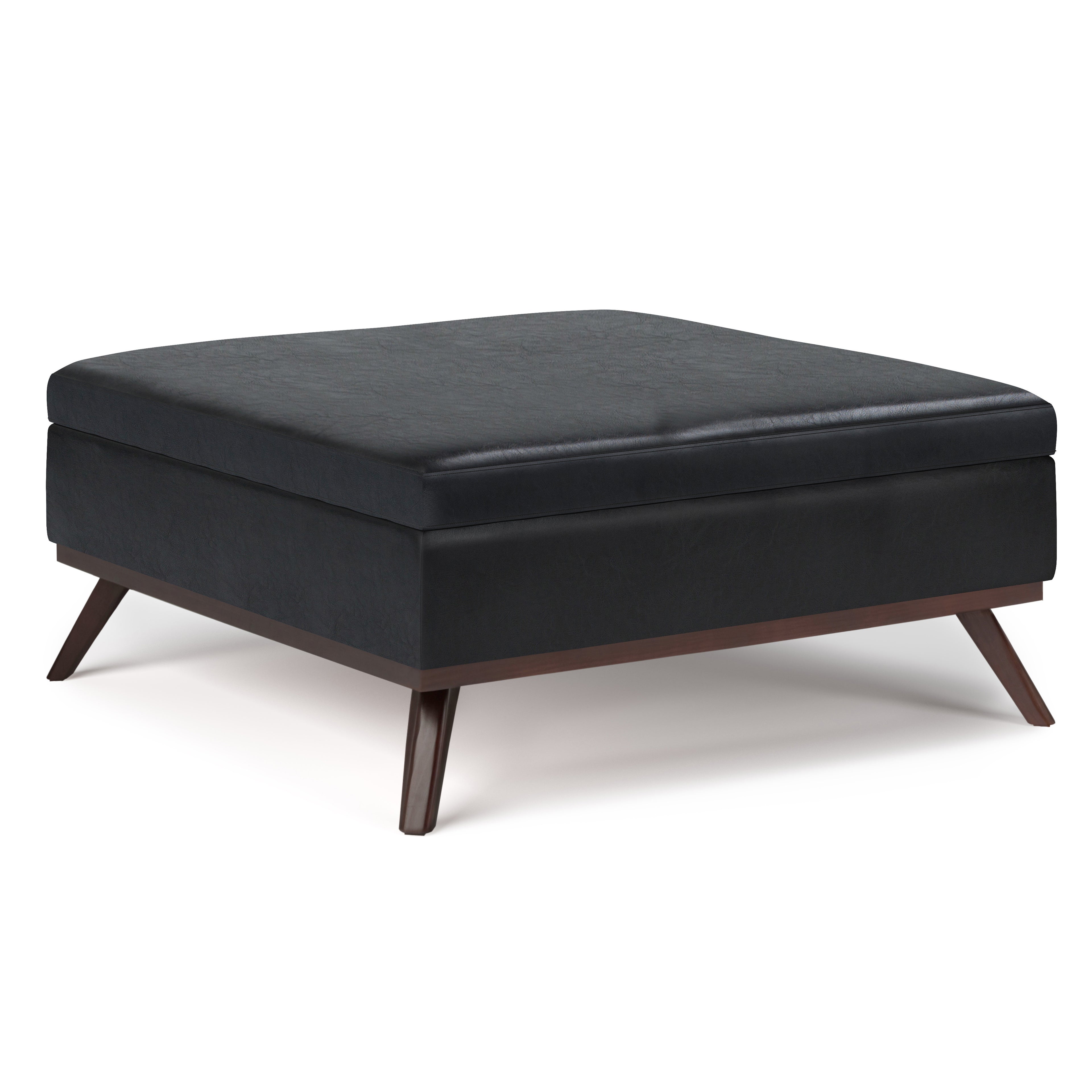 36" Black and Brown Leather Cocktail Ottoman With Storage
