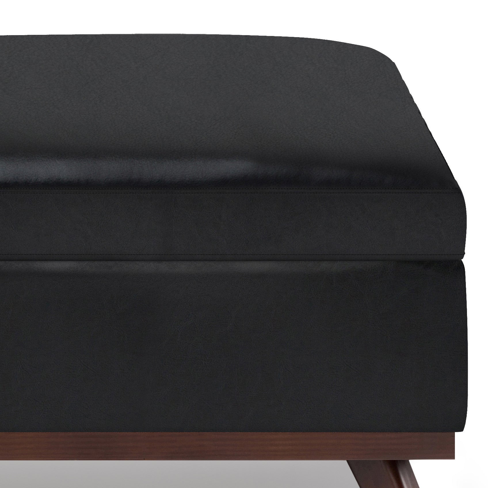 36" Black and Brown Leather Cocktail Ottoman With Storage