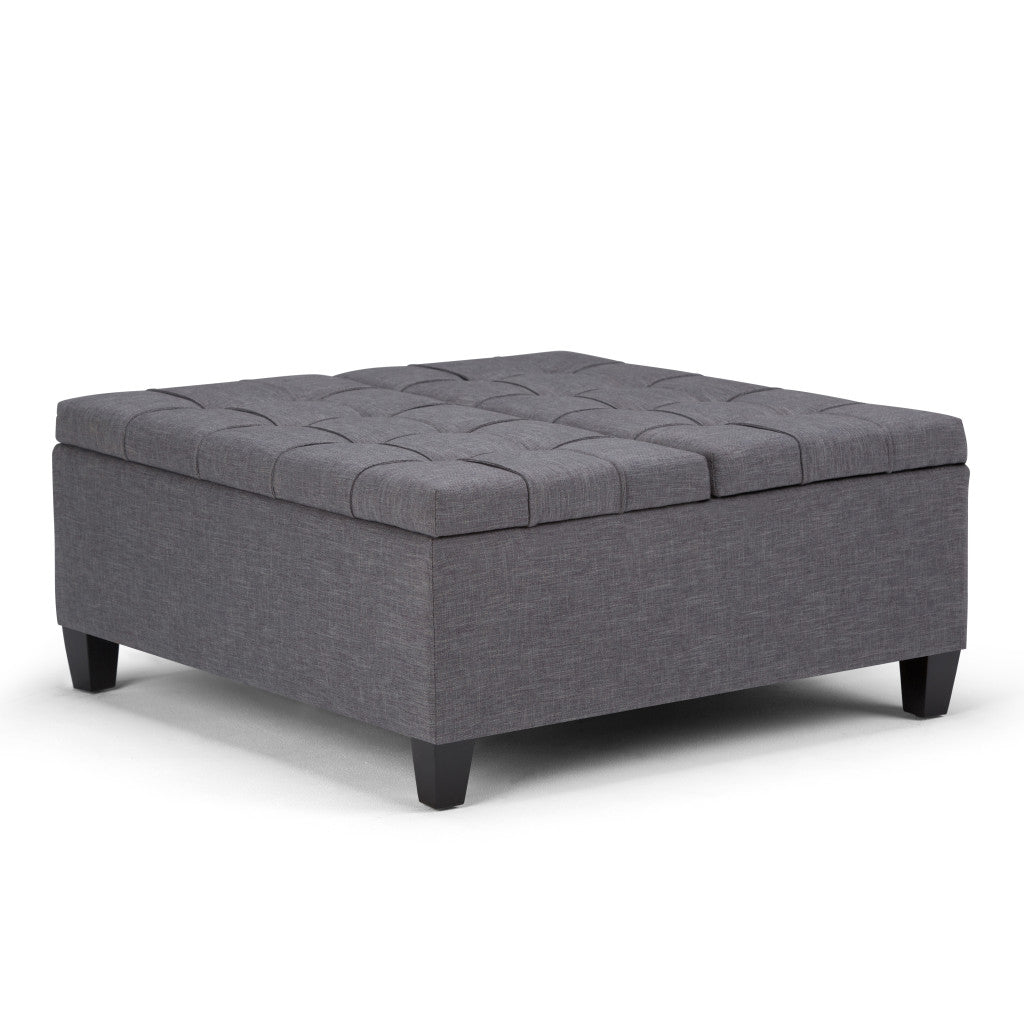 36" Gray and Espresso Fabric Cocktail Ottoman With Storage