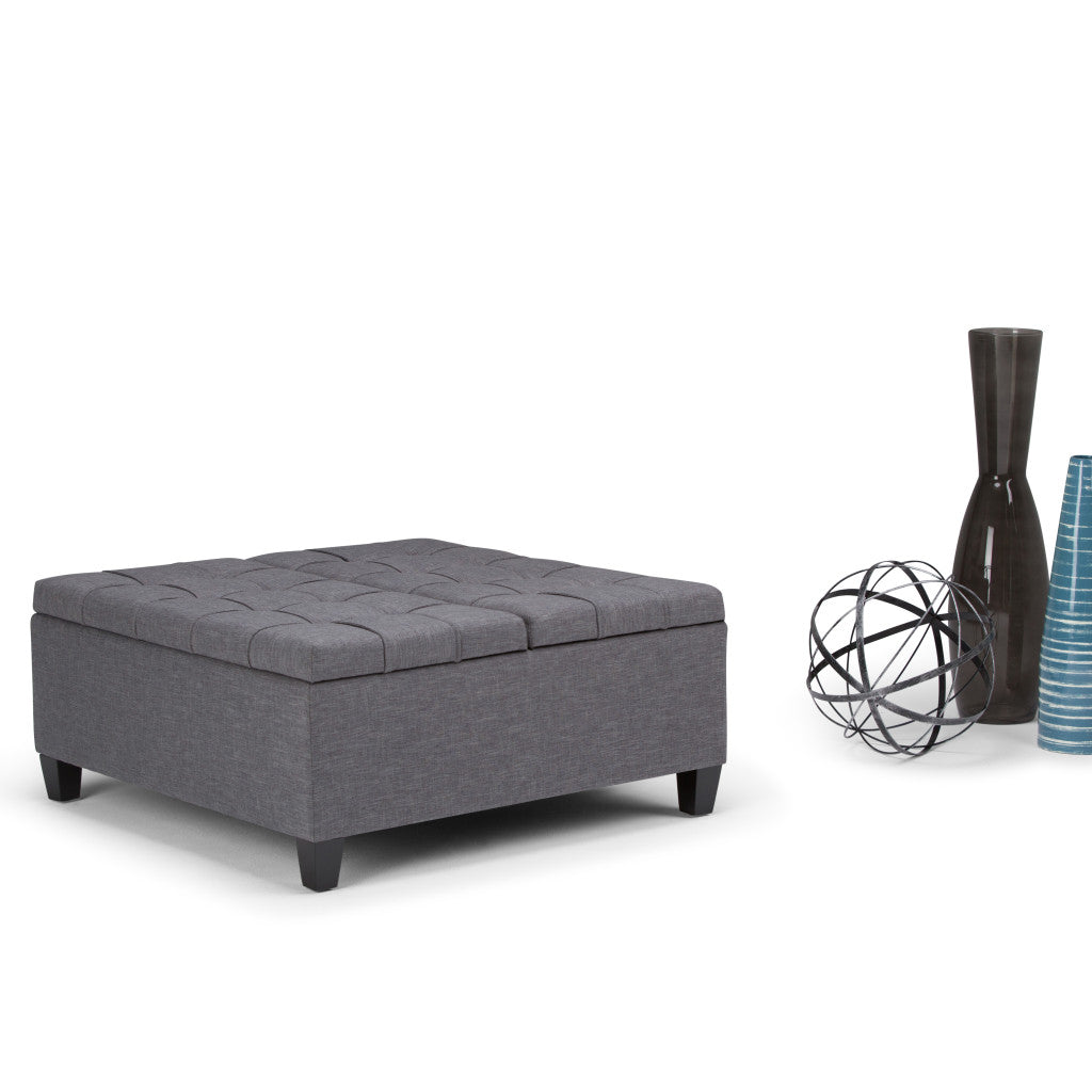 36" Gray and Espresso Fabric Cocktail Ottoman With Storage