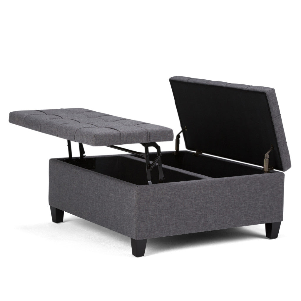 36" Gray and Espresso Fabric Cocktail Ottoman With Storage