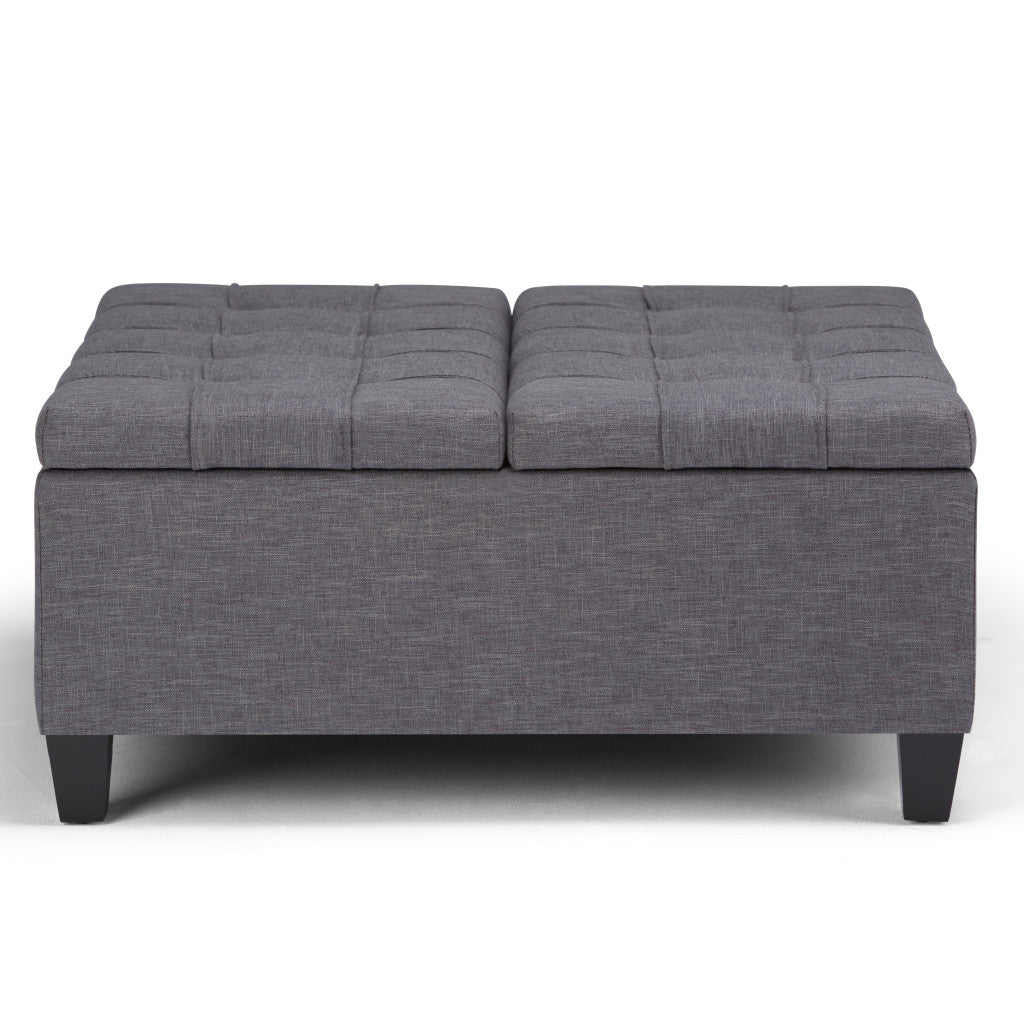 36" Gray and Espresso Fabric Cocktail Ottoman With Storage