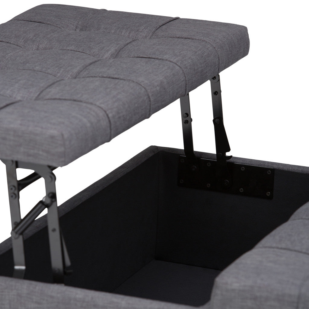 36" Gray and Espresso Fabric Cocktail Ottoman With Storage
