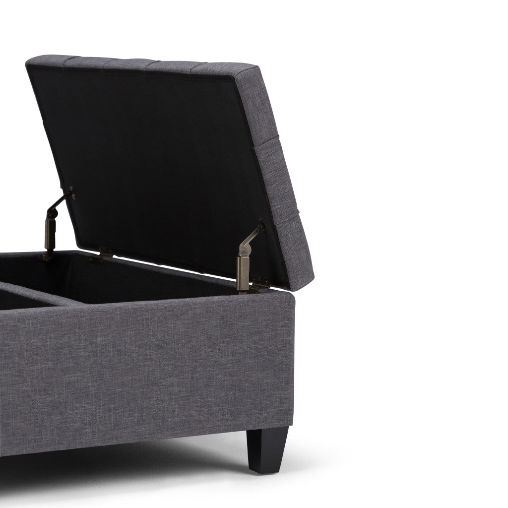36" Gray and Espresso Fabric Cocktail Ottoman With Storage