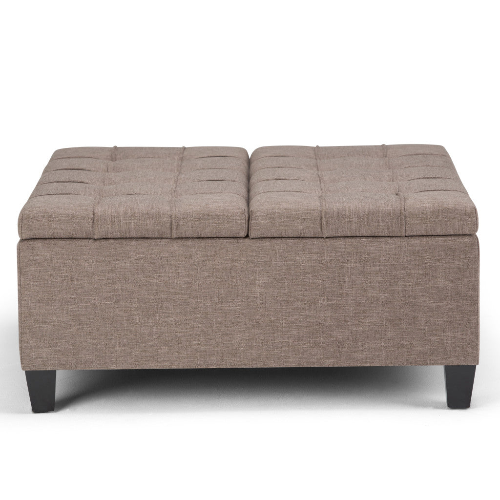 36" Brown and Espresso Fabric Cocktail Ottoman With Storage