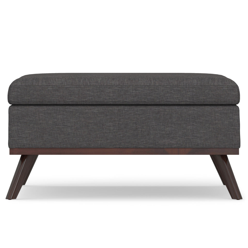 36" Gray and Brown Linen Cocktail Ottoman With Storage